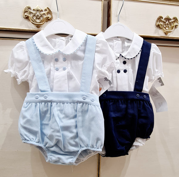 Traditional Baby Boys Navy Pique Summer Dungarees - 18m