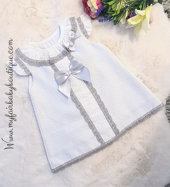 Spanish Baby Girls White & Grey Summer Dress - 18m