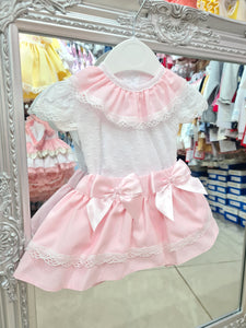 Spanish Baby Girls Pink Skirt Set - 6,12m