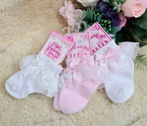 Baby Girls Lace & Bow Ankle Socks