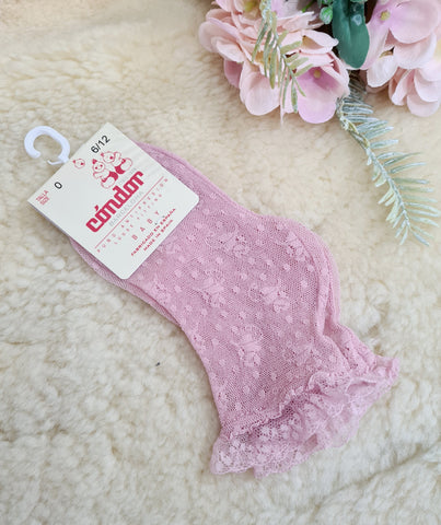 Spanish Condor Girls Pink Lace Ankle Socks