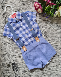 Spanish Baby Boys Blue Checked Shirt & Short Set - 6m