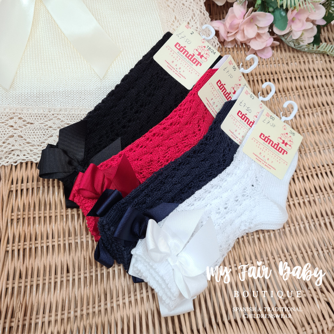 Condor Spanish Girls Openwork Knee High Bow Socks - Red, White, Navy & Black
