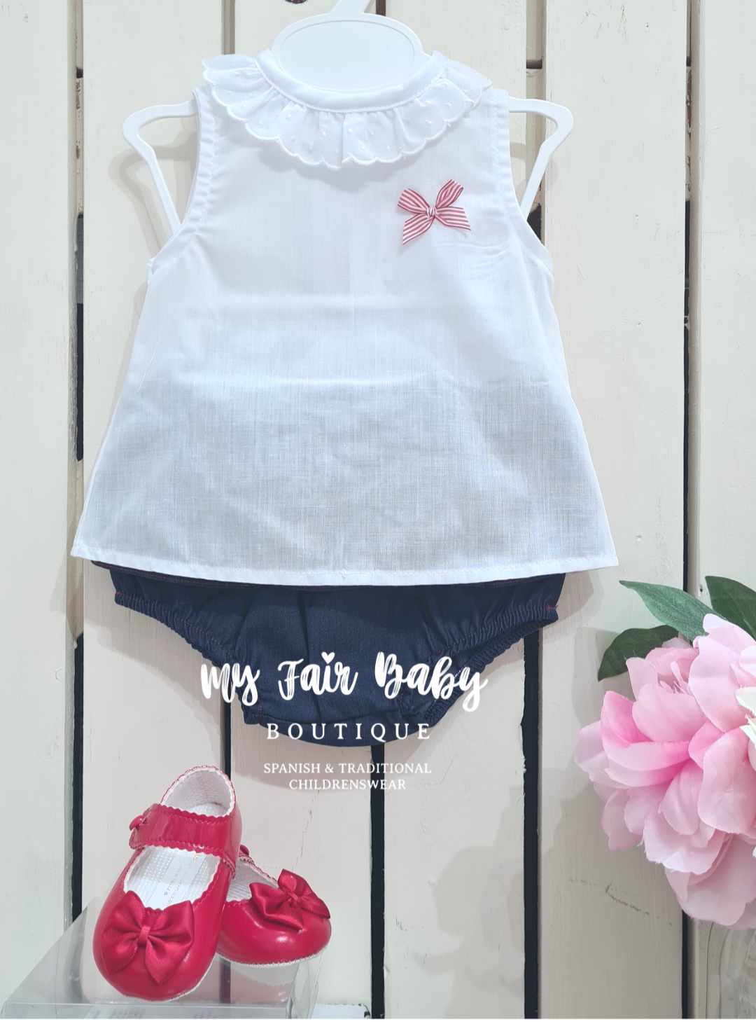 Traditional Baby Girls Navy Bow Pant Set - 3-12m