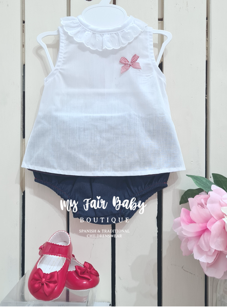 Traditional Baby Girls Navy Bow Pant Set - 3-12m