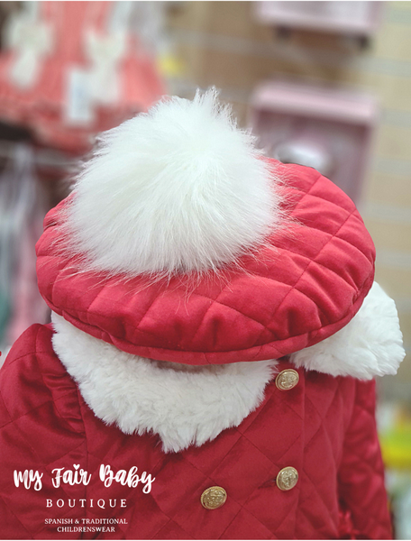 Sonata Infantil Spanish Girls Red Velvet Quilted Winter Coat - MADE TO ORDER