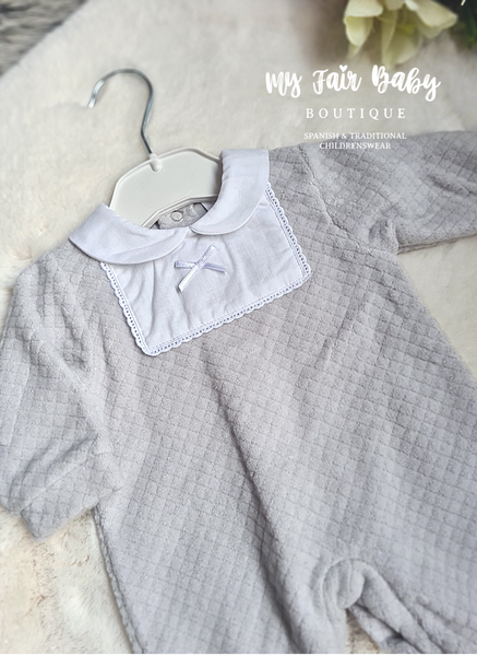 Traditional Unisex Baby Grey Velour Sleepsuit/Babygrow