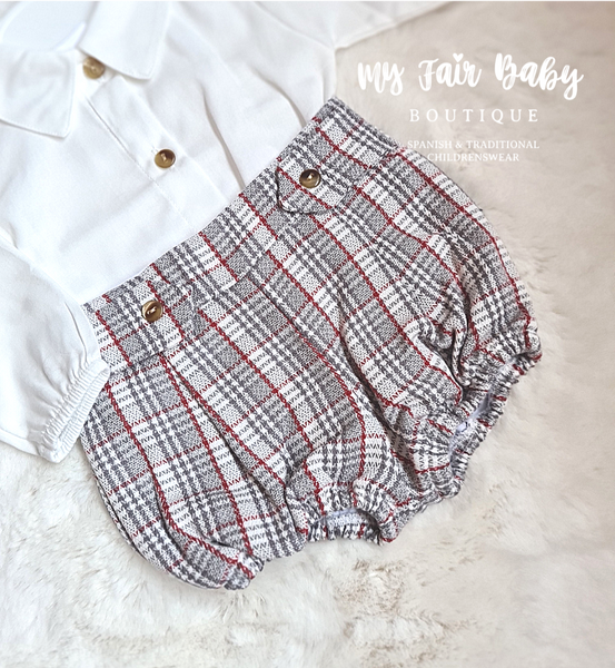 Spanish Baby Boys Grey & Red Tartan Short Set - 3-24m