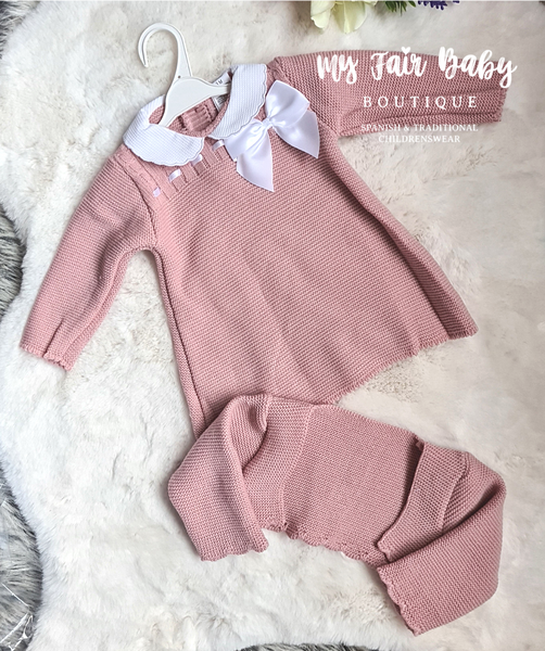 Spanish Baby Girls Dusky Pink Knitted Dress & Bolero - 6m