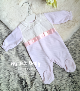 Spanish Baby Girls Pink Ribbon Velour Sleepsuit/Babygrow – My Fair