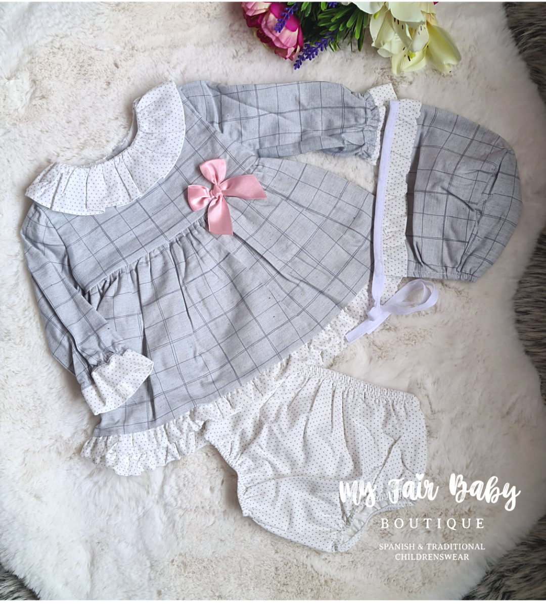Spanish Baby Girls Grey Check Dress Set - 6m NON RETURNABLE