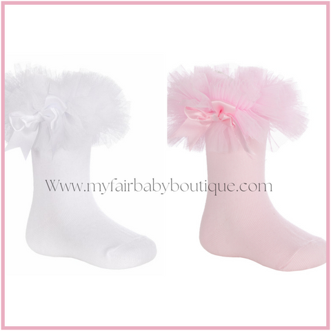 Spanish Style Girls Bowed Tutu Socks - Pink, White or Red