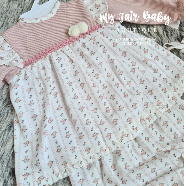 Spanish AW22 Baby Girls Pink Pom Pom Dress - 6-12m