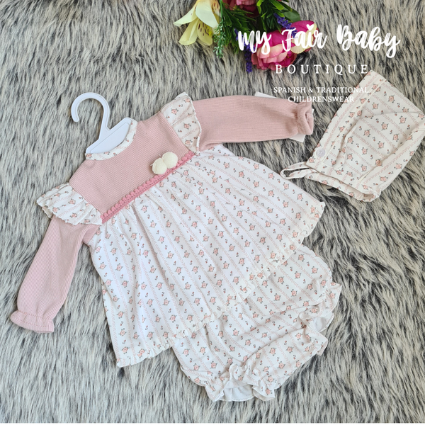 Spanish AW22 Baby Girls Pink Pom Pom Dress - 6-12m