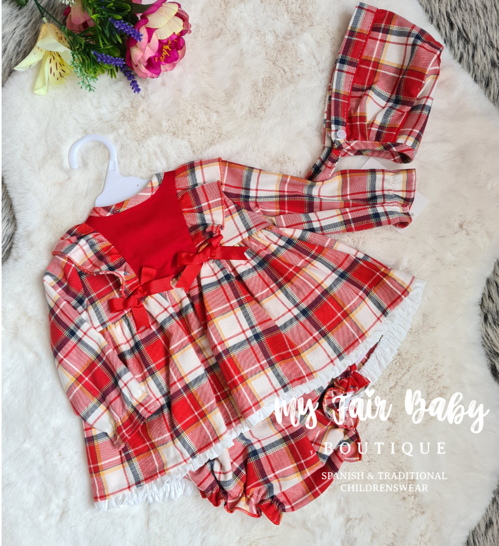 Spanish Baby Girls Red Check Dress Set - NON RETURNABLE