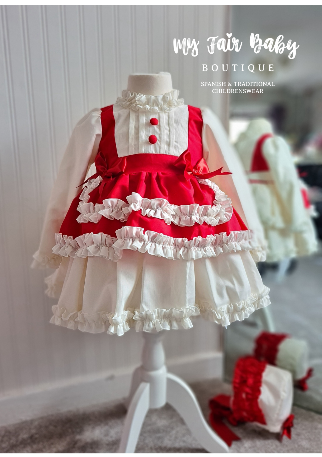 Spanish Handmade Girls Red & Cream Eliza Puffball Dress Set - 3y