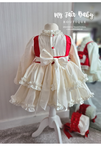 Spanish Handmade Girls Red & Cream Eliza Puffball Dress Set - 3y