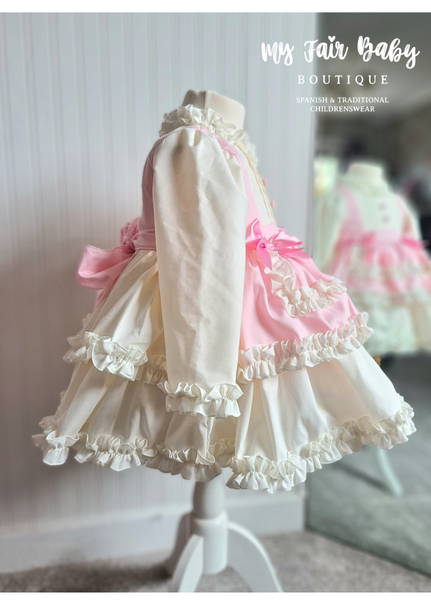 Spanish Handmade Girls Pink & Cream Eliza Puffball Dress ~ 5 & 6y