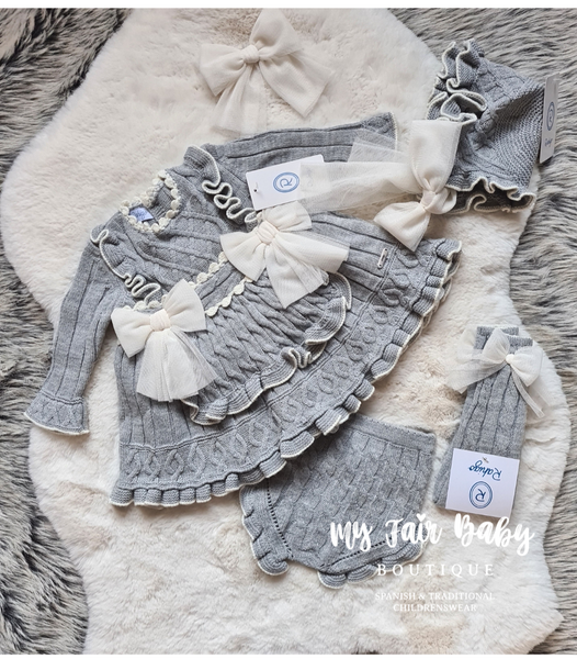 Rahigo Spanish Baby Girls Grey Knitted Dress & Pants 22273 - 3m NON RETURNABLE