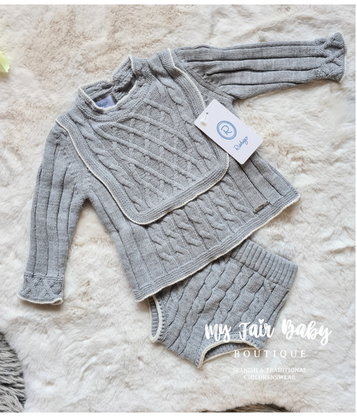 Rahigo AW22 Spanish Baby Boys Grey & Cream Knitted Shorts & Jumper 22285 - 3,6,18m NON RETURNABLE