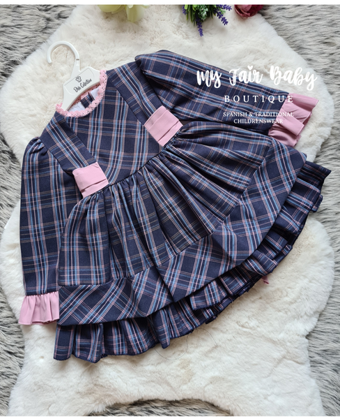 DBB Collection Spanish Older Girls Blue & Pink Tartan Dress 11802 - 4-6y NON RETURNABLE