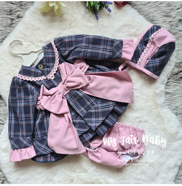 DBB Collection Baby Girls Blue & Pink Tartan Dress Set 11801 ~ 6-24m - NON RETURNABLE