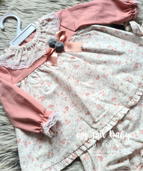 Spanish BabyFerr Baby Girls Pink Floral Dress Set - NON RETURNABLE