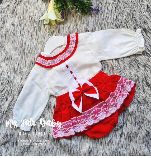 Traditional Baby Girls Red Lace Jam Pant Set - 3,18m - NON RETURNABLE