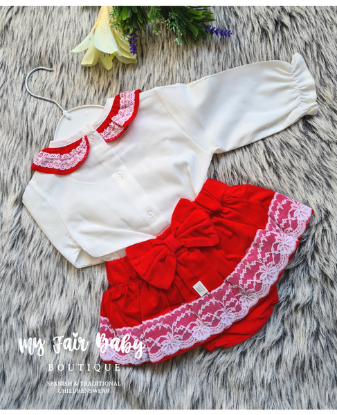 Traditional Baby Girls Red Lace Jam Pant Set JU0066 - 3,18m - NON RETURNABLE