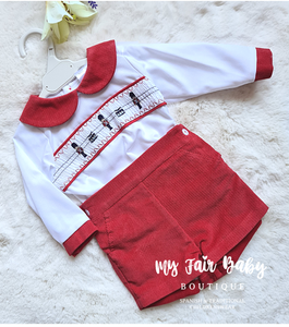 Wee Me AW22 Baby Boys Red Soldier Smocked Short Set MYDS001 - 3m