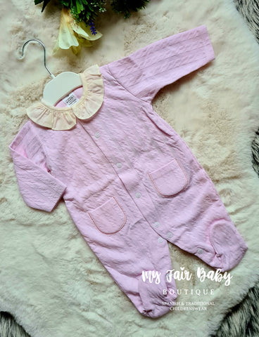 Traditional Baby Girls Pink Cotton Sleepsuit/Babygrow