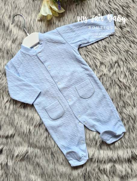 Traditional Baby Boys Blue Cotton Sleepsuit/Babygrow