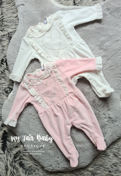 Traditional Baby Girls Pink Heart Velour