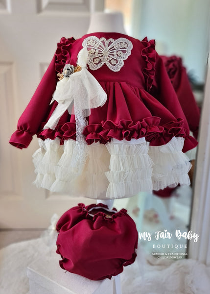 Ela Confeccion AW22 Spanish Girls Wine Christmas Puffball Dress ~ MADE TO ORDER