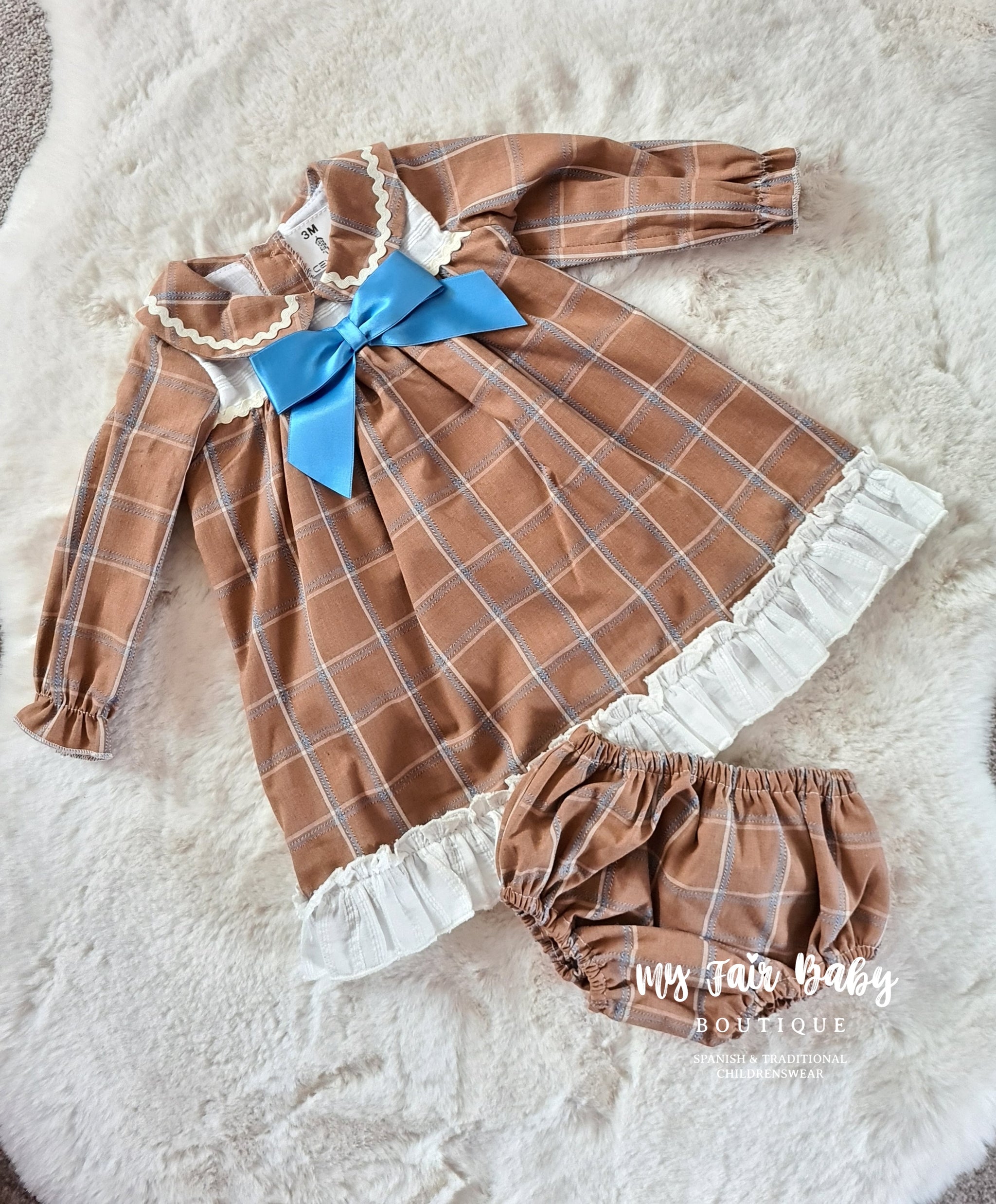 Ceyber Spanish Baby Girls Chocolate Brown Check Dress & Pants - 12-36m 36 months Ceyber Spanish Baby Girls Chocolate Brown Check Dress & Pants - 12-36m 36 months