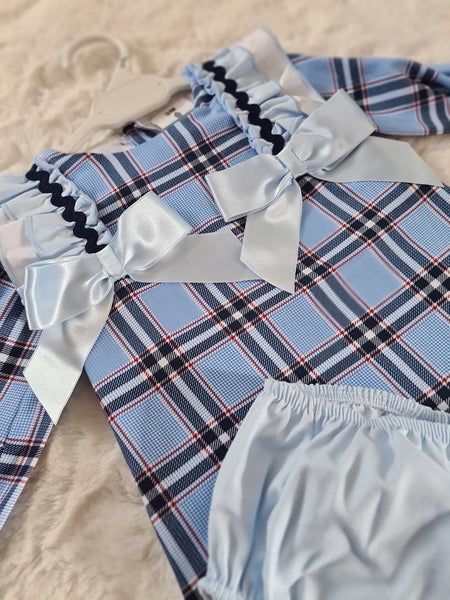 Ceyber Spanish Baby Girls Blue Check Dress & Pants - NON RETURNABLE