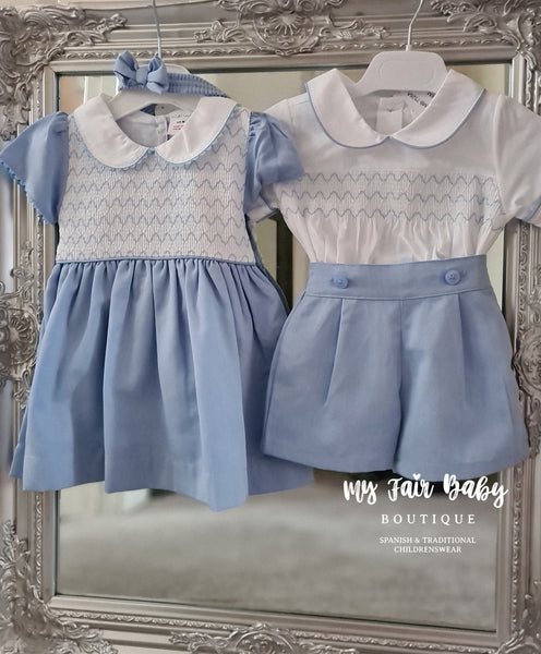 Traditional Girls SS23 Blue Smocked Cotton Dress