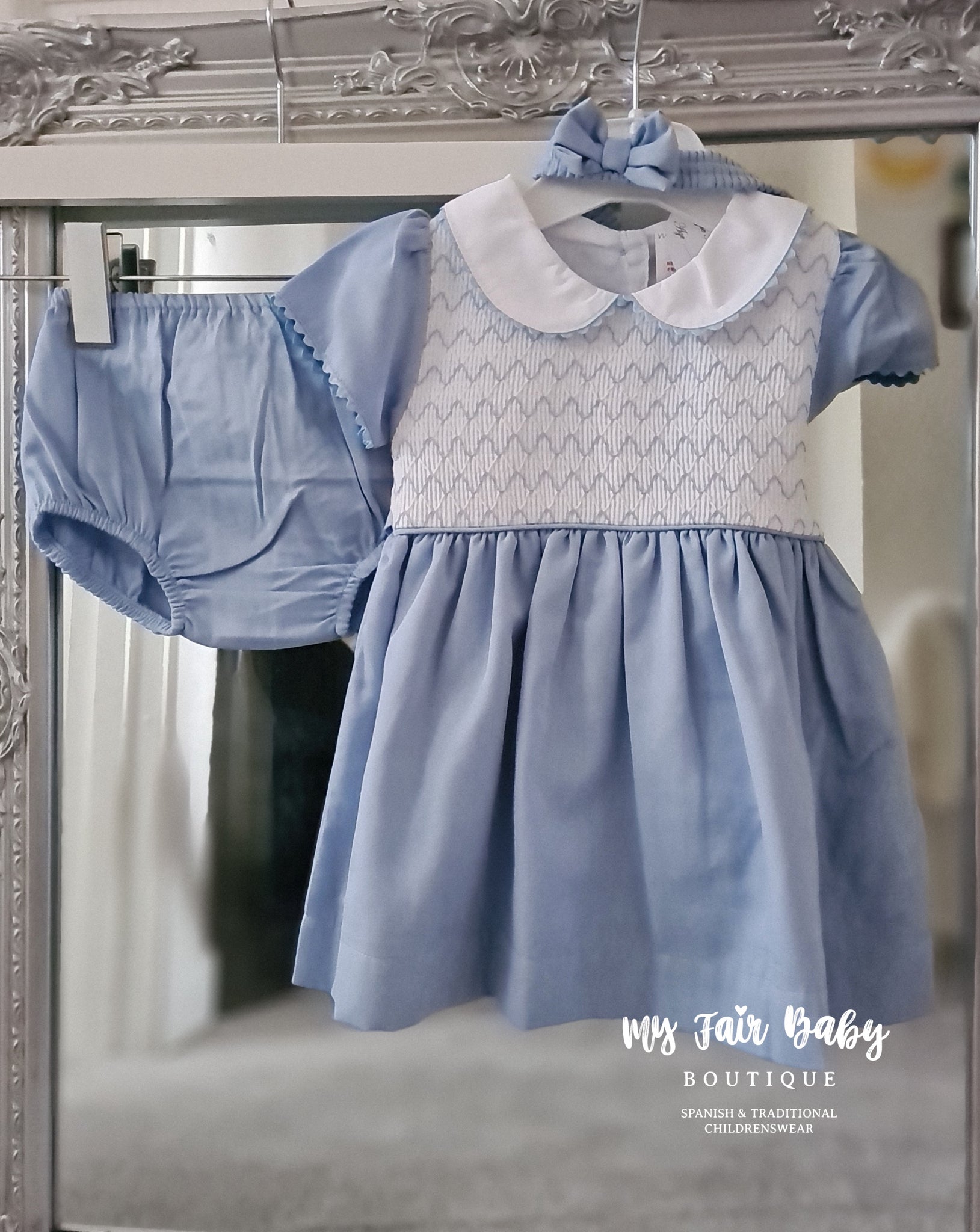 Traditional Girls SS23 Blue Smocked Cotton Dress