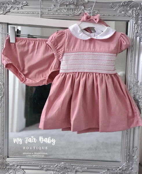Traditional Girls SS23 Rose Pink Smocked Cotton Dress - 2-3y