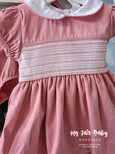 Traditional Girls SS23 Rose Pink Smocked Cotton Dress
