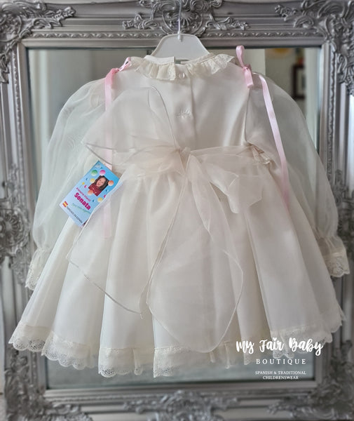 Sonata Cream & Pink Organza Smocked Puffball Dress - MADE TO ORDER