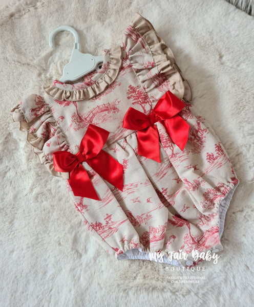 Traditional Spanish Baby Girls Red Toile Romper - NON RETURNABLE