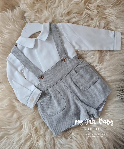 Traditional Baby Boys Grey Woven Dungarees - 6-24m