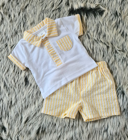 Spanish Baby Boys Newborn Lemon Seersucker Short Set - NON RETURNABLE