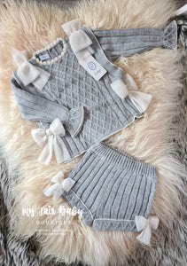 Rahigo Spanish Older Girls Grey & Cream Knitted Shorts & Jumper 22298 - NON RETURNABLE