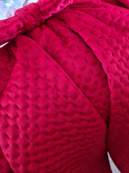 Sonata Infantil Spanish Girls Red Velvet Quilted Winter Coat - MADE TO ORDER