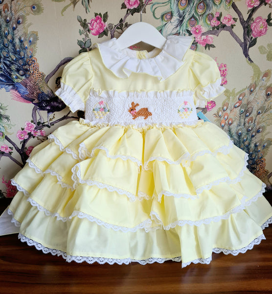 Sonata SS23 Spanish Girls Lemon Smocked Easter Bunny Dress PC2303 - MADE TO ORDER