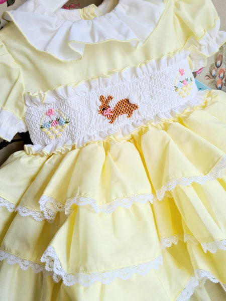 Sonata SS23 Spanish Girls Lemon Smocked Easter Bunny Dress PC2303 - MADE TO ORDER
