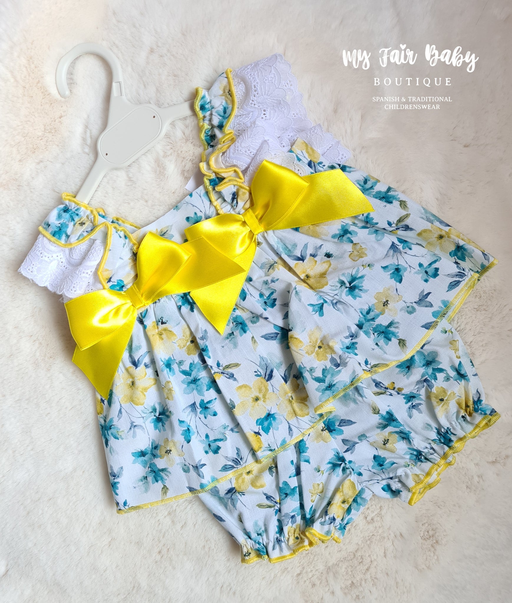 Wee Me Traditional Baby Girls Yellow Floral Dress & Pants