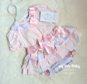 Wee Me Traditional Baby Girls Pink Rose Frilly Pant Set